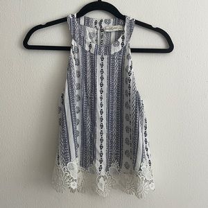 Abercrombie & Fitch Navy & White Halter Tank Top Lace Hemline Blouse Size Small